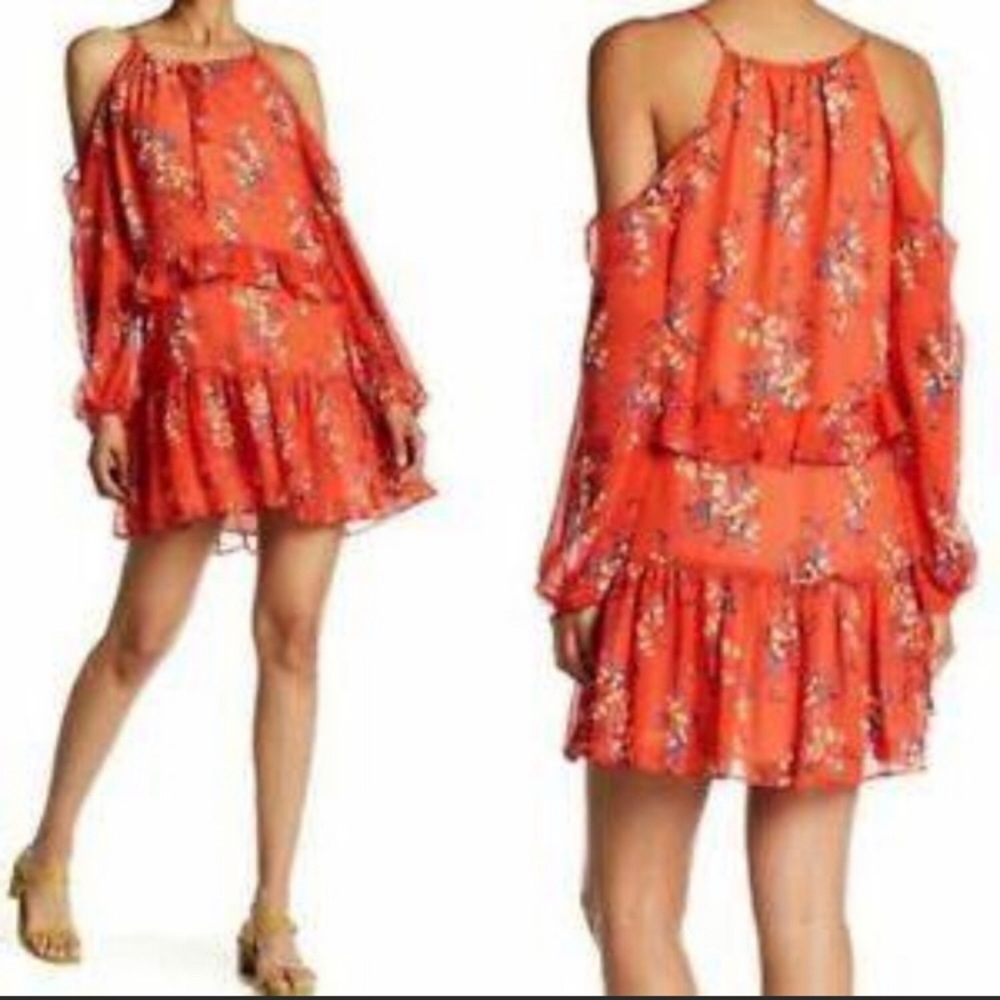 Adelyn Rae Kaileen Red Floral Cold Shoulder Dress